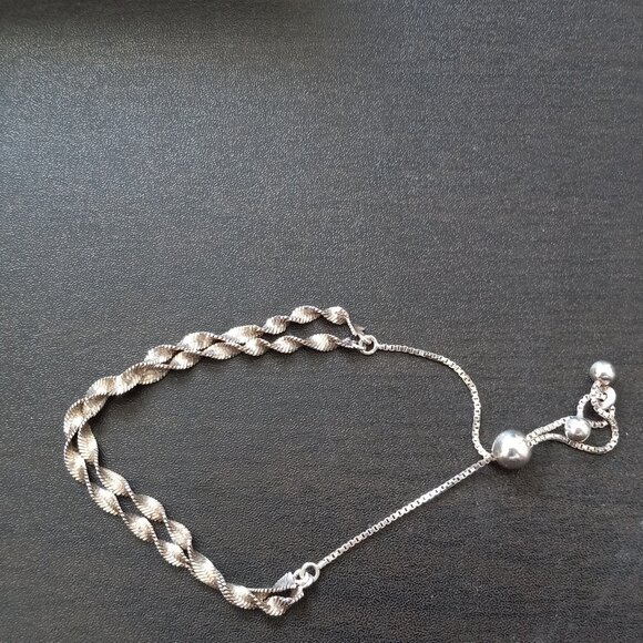 Double twist Singapore adjustable bracelet sterling silver - Picture 1 of 4